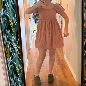 Easel Los Angeles Boho Puff Sleeve Embroidered Mauve Pink Babydoll Dress M